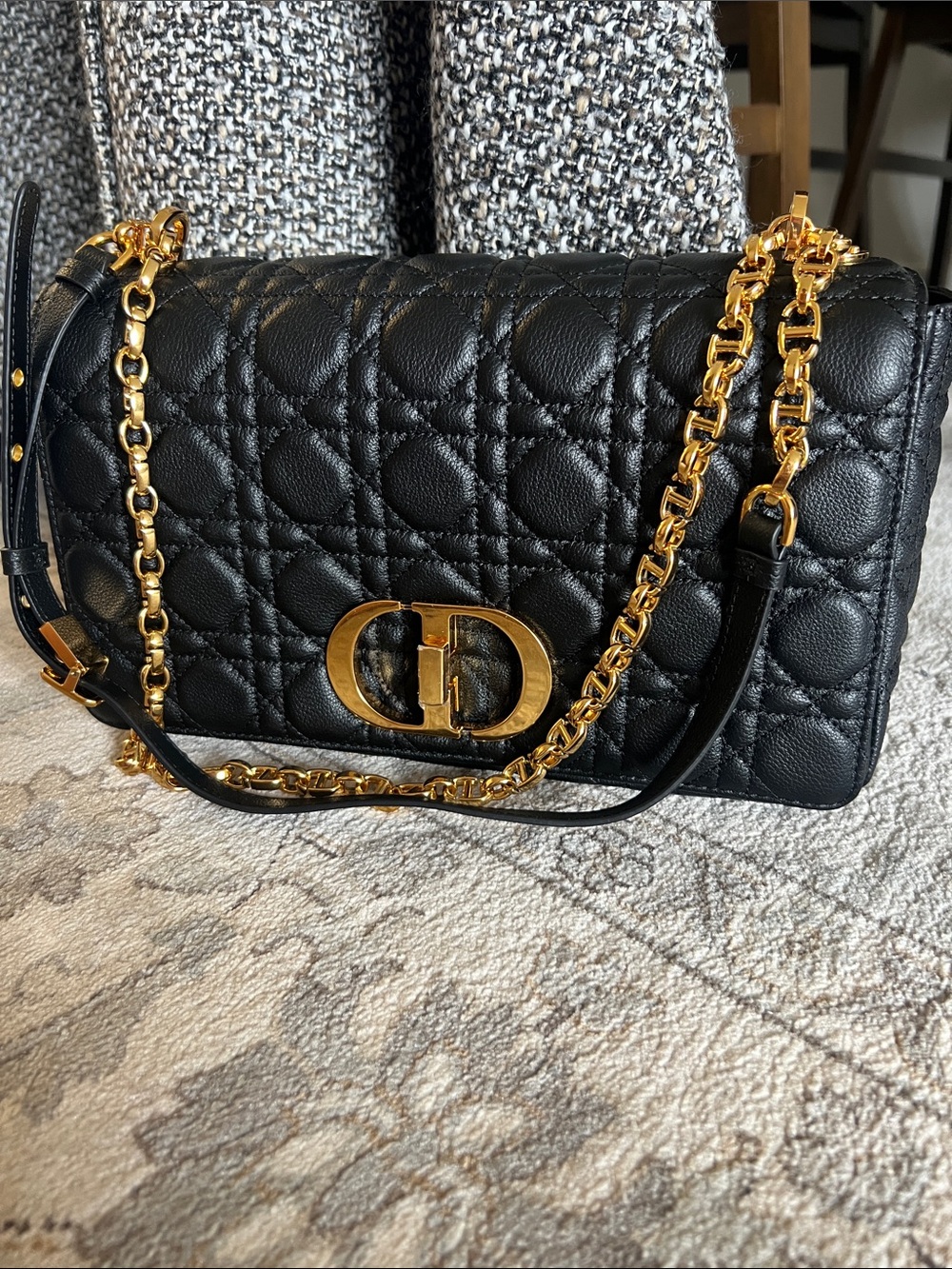 Dior Large Caro Leather Shoulder Bag with Gold Hardware